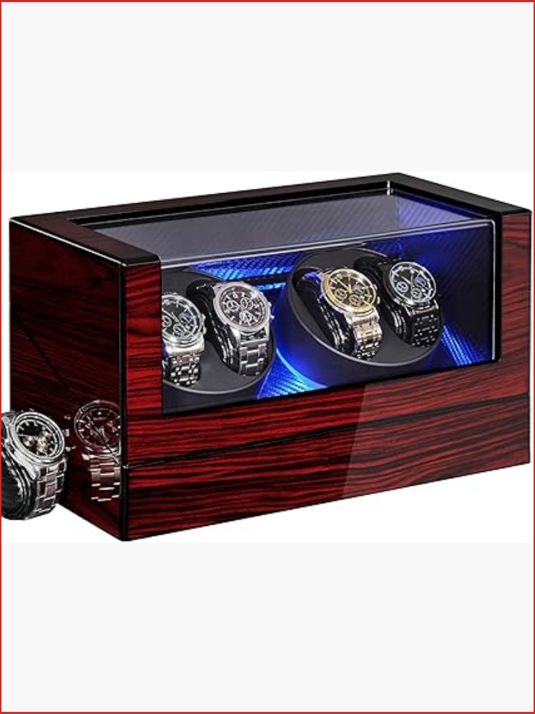 Led Watch Winder Box  Automatic 4 Rotator Silent Motor